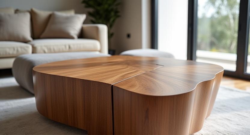 Mesa de centro artesanal en madera de nogal